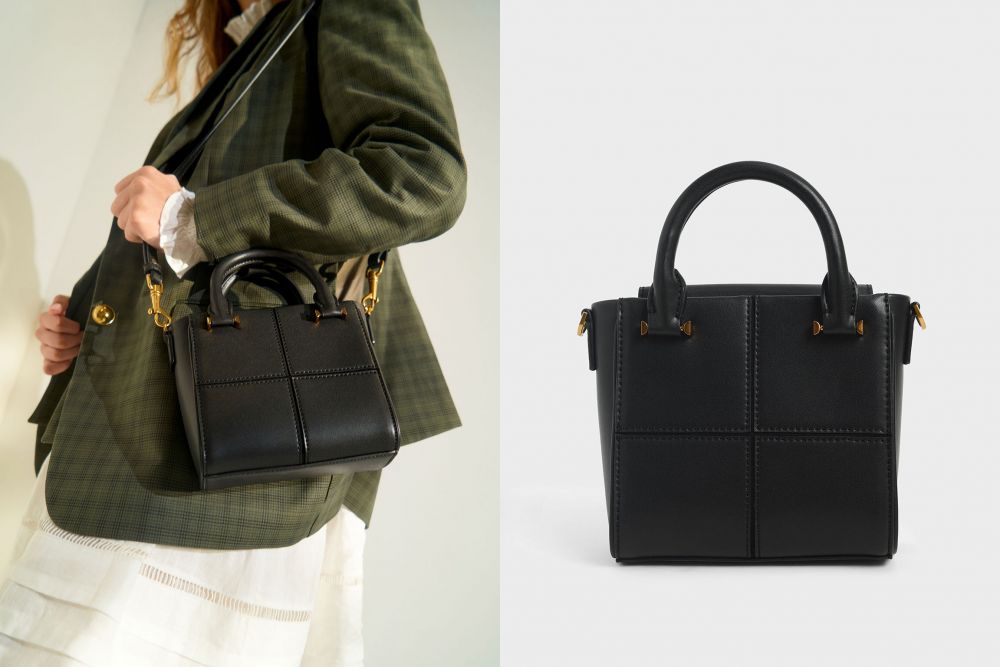 Textured Panelled Top Handle Bag - Black－原價：HK$569｜現售：HK$449  (21% OFF)