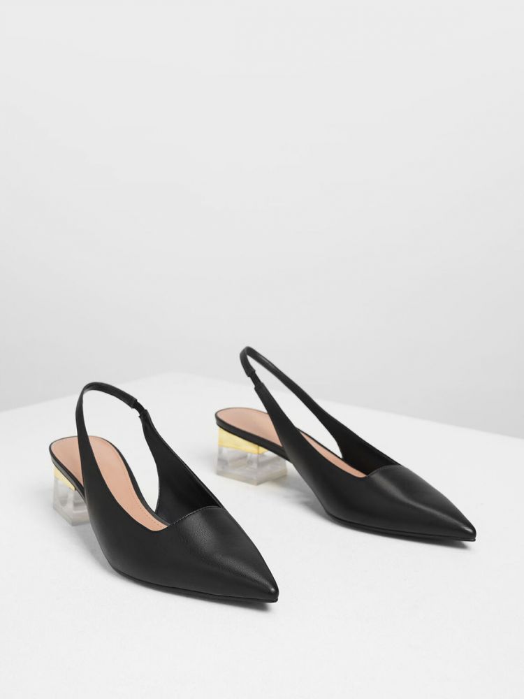 透明粗跟尖頭鞋 - 黑色   原價 HK$439.00 現價HK$219.00 （50% OFF）