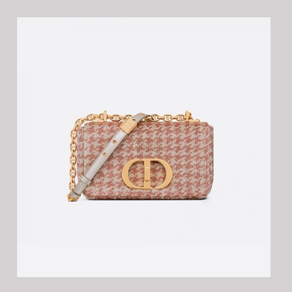 小碼 Dior Caro 手袋 粉紅色金屬色澤微型珍珠千鳥格紋刺繡 ｜HK$53,000.00