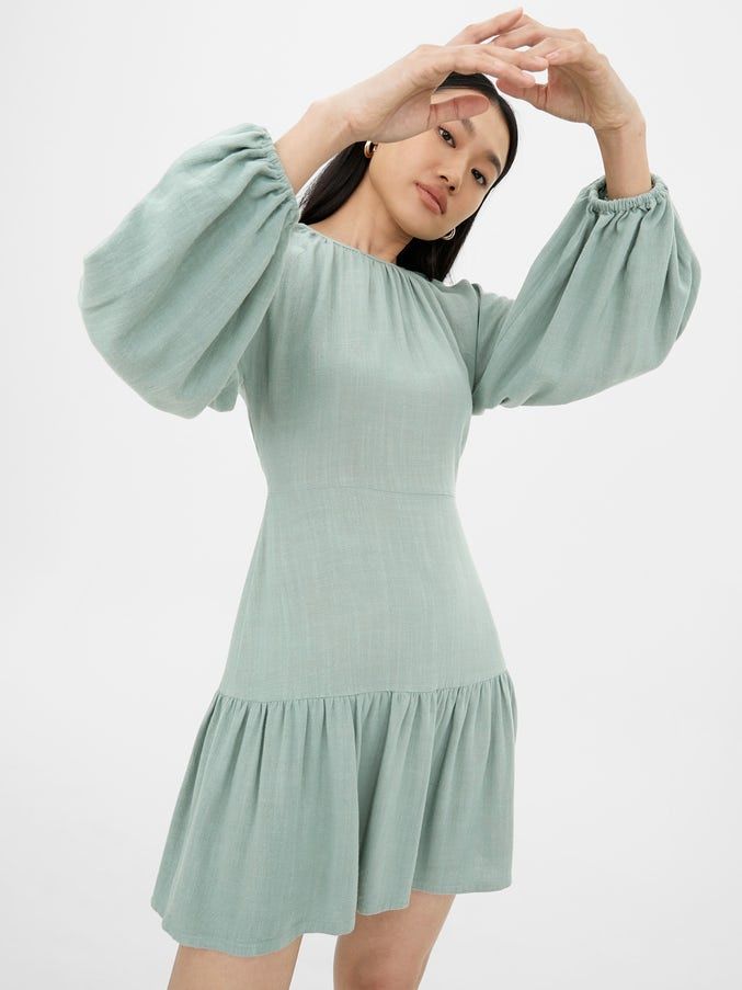 Long Puffed Sleeve Mini Dress｜HK$ 259