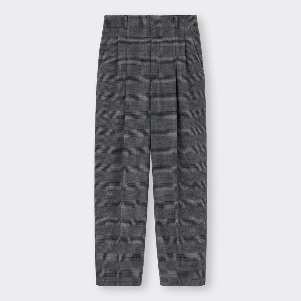 Two tuck wide tapered pants(check) $179
