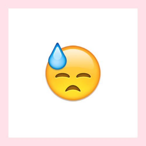 10. 滴汗無表情Emoji；Downcast face with sweat。 這個emoji一般用於表示無奈的心情，例如，當要加班工作時，你可能會把這個表情符號傳送給已經約好會面的朋友。