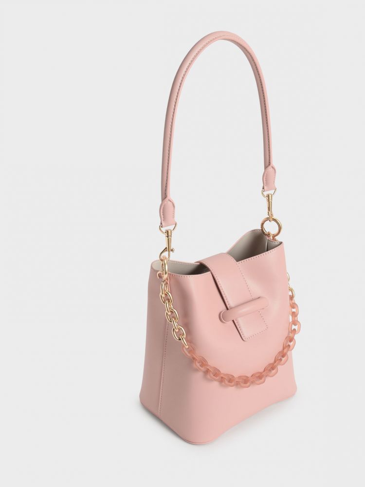 鍊條肩背水桶包 - 嫩粉色 原價 HK$699 |特價 HK$559【8折】
