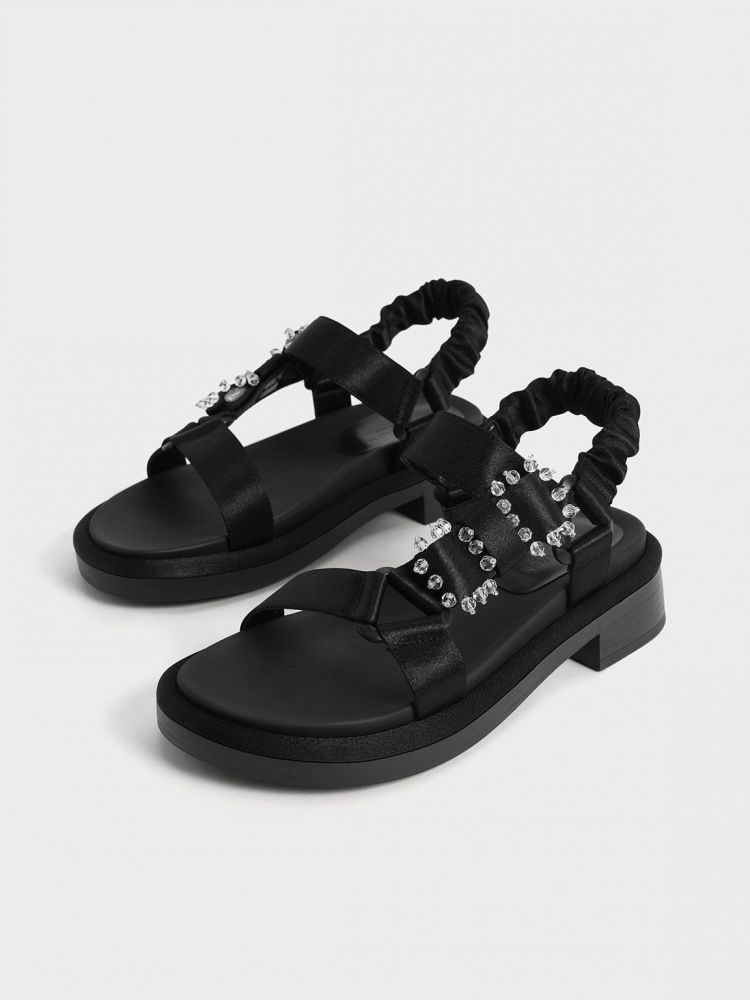 Miko 緞面厚底涼鞋 - 黑色 售價HK$599