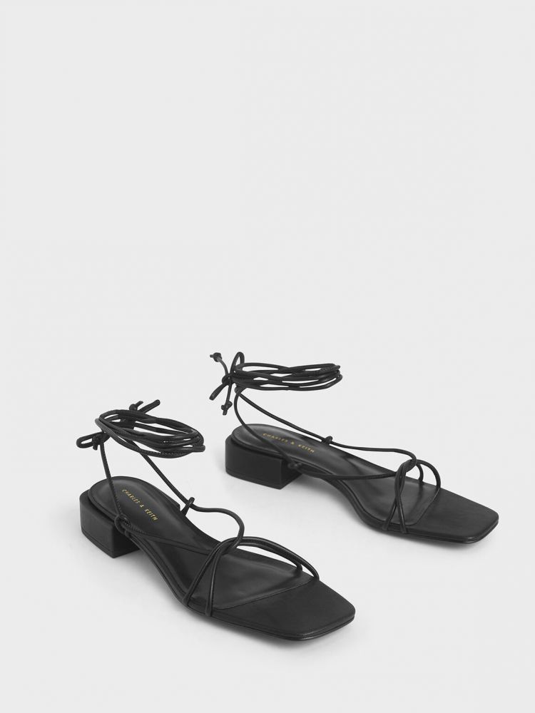 細帶扭結涼鞋 - 黑色 售價HK$399