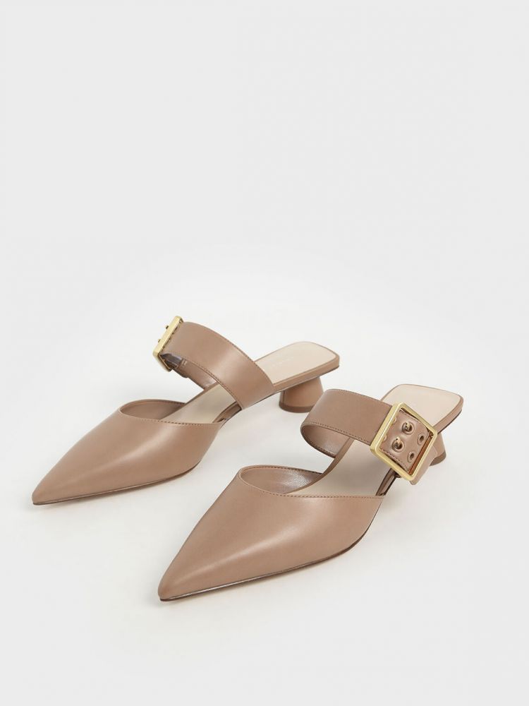方釦尖頭穆勒鞋 - 駝色 售價HK$399