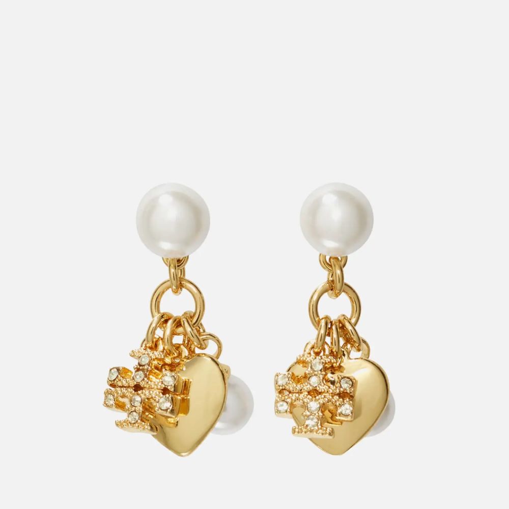 Tory Birch Kira 18-Karat Gold-Plated Faux Pearl Crystal Earrings 原價：HK$1493.5 ｜折後：HK$1120.1