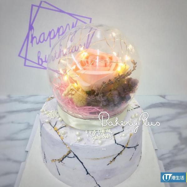 華麗生日蛋糕新選擇 LED發光玫瑰+雲石蛋糕