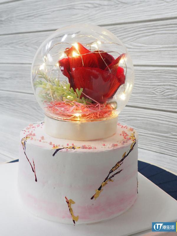 華麗生日蛋糕新選擇 LED發光玫瑰+雲石蛋糕