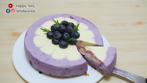 【蛋糕食譜】三色漸變打卡甜品食譜　免焗藍莓芝士蛋糕
