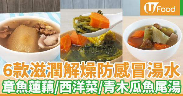 6款滋潤解燥湯水  章魚蓮藕湯／西洋菜／青木瓜魚尾湯／響螺湯