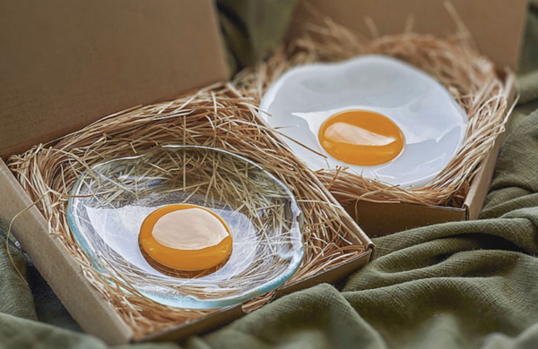 【台灣精品】永遠不會穿的蛋黃！  台灣製超逼真荷包蛋玻璃碟