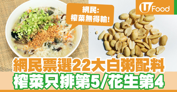 【食粥配菜】網民票選22大吃白粥喜歡加的配料 榨菜只排第5／花生第4