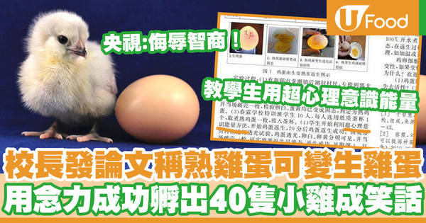 【天方夜譚】內地校長發論文稱熟雞蛋可變生雞蛋 用念力成功孵出40隻小雞成笑話