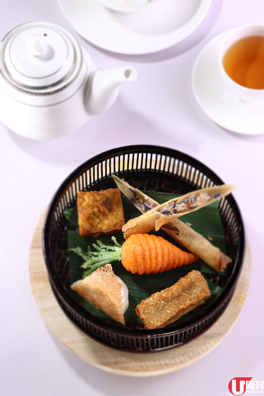  五代同堂 $48 五款炸點有百花春卷、金網鮮肉窩貼、紅蘿蔔鹹水角、金栗魚茸蓮藕餅和芝麻脆芋絲糕，喜歡脆口香口的朋友不要錯過。