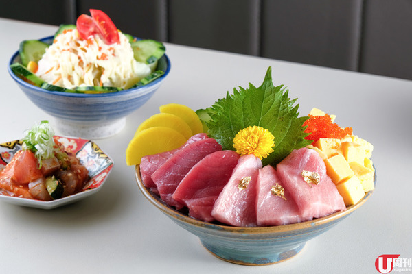 極上雙色拖羅丼 $188（午市，配前菜三款及湯） 長崎縣中拖羅和赤身做，中拖羅油花豐盈，甘甜得很，接近大拖羅質素。赤身紅潤富光澤，魚香鮮美，拖羅迷必食。