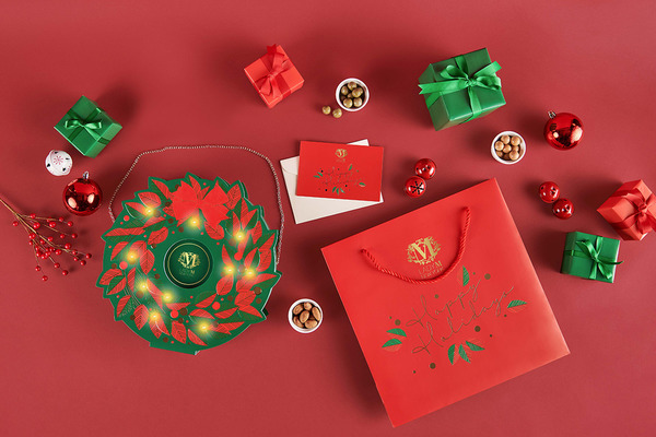Lady M聖誕禮盒花環倒數月曆 紅綠燙金花環裝飾／12款口味朱古力