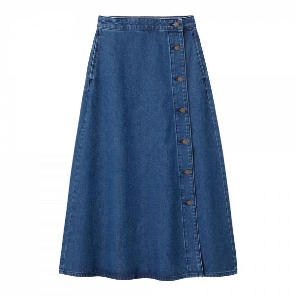 Denim side button long skirt$79（原價$179）