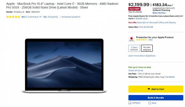 Macbook Pro 2.6GHz 6 核心第 9 代 Intel Core i7 處理器原價$18,999 優惠價$2,199美元 約$17,155港元