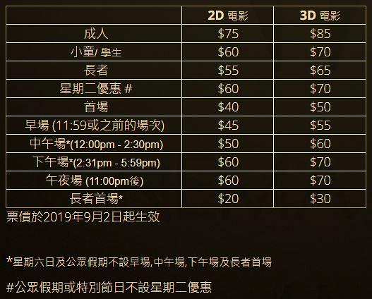 柴灣Cinema City 正價 2D $75 / 3D $85