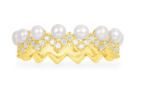 Up And Down Ring With Pearls - Yellow Silver $870