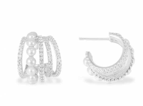 White Hoop Earrings With Pearls - Silver $1860