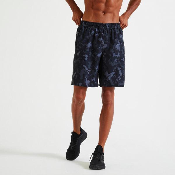新款【拉鏈口袋】男款環保吸濕排汗運動短褲 DOMYOS -迷彩灰黑 原價：$89 折後價：$59
