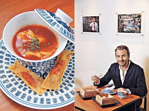 【Bouillabaisse $68】有如法國馬賽魚湯般鮮甜，特別加入兩隻小雲吞，以鱸魚及帶子做餡。 / 來港六年多的Nicolas Elalouf最愛飲茶，因而想出中西合璧的好玩點心。 