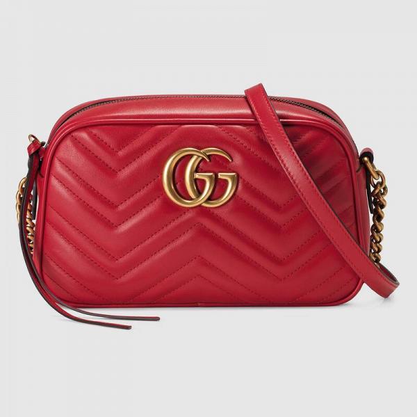 GG Marmont小型絎縫肩揹袋 木槿紅色皮革 HK$ 10,100