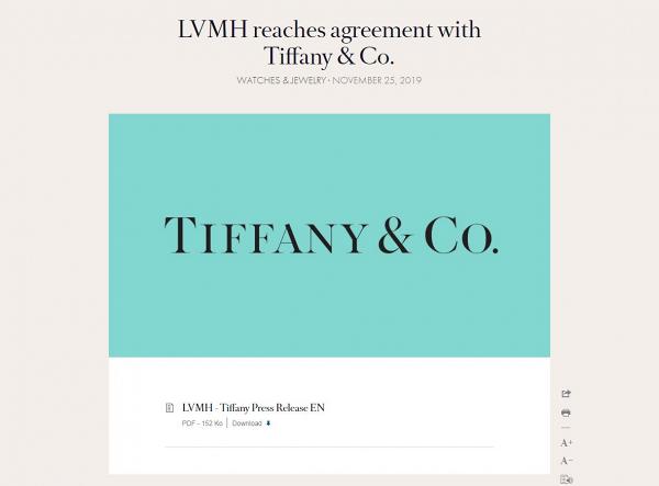 Louis Vuitton母公司LVMH宣布收購Tiffany&Co. 162億美元收購價成最大規模交易