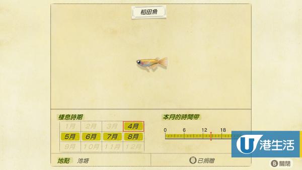 稻田魚 售價：300鈴錢、出現時間 全日（北半球 4-8月、南半球 10-2月）