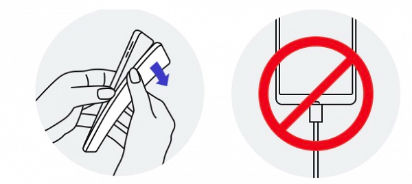 清潔前，請將您的Galaxy手機關機，並移除手機外殼及充電線等所有配件。