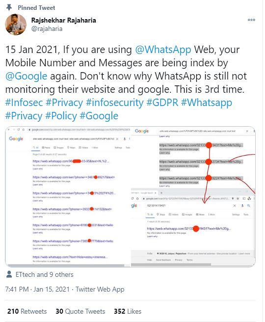 WhatsApp再爆安全漏洞洩私隱 用戶電話號碼Google搜尋搵得到