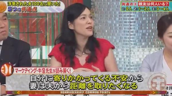 節目中處理過不少離婚訴訟的堀井亜生律師亦分享不少出軌的妻子無法忍受丈夫無聊的生活，所以決定出軌尋求刺激