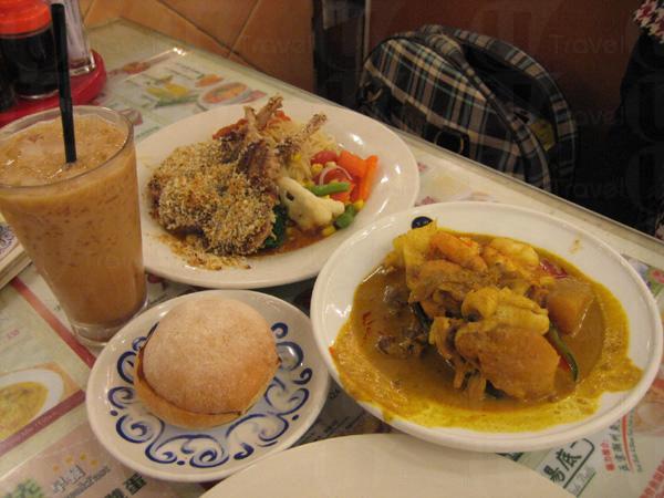 餐桌上無分你我-芝士香草羊架、忌廉雜菌湯，東方代表印度的海鮮咖喱、港式奶茶。
