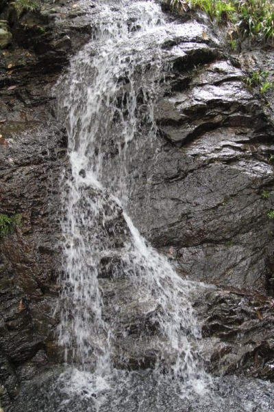兩層高的瀑布水流急湍，響聲震耳，氣勢十足。