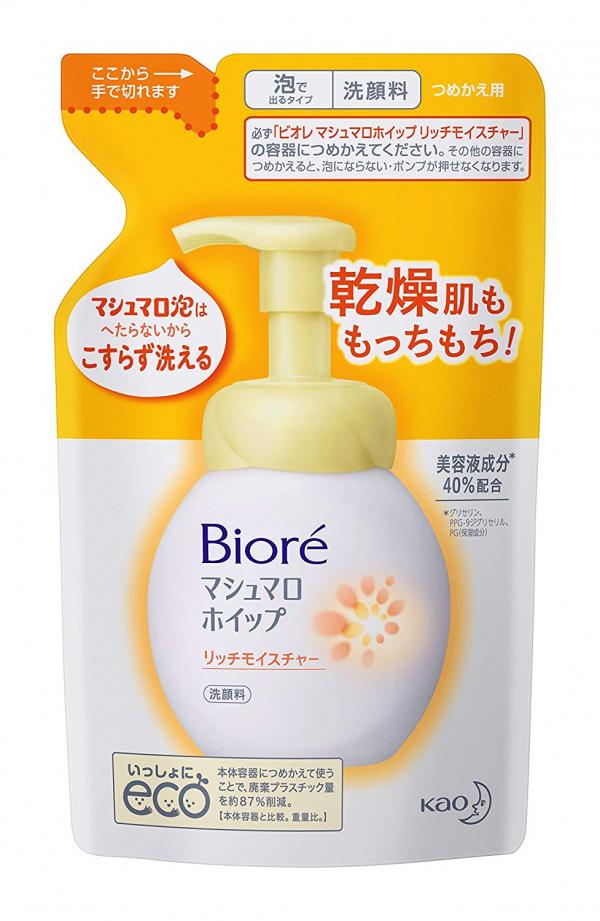 第2位：Bioré 滋潤亮澤洗面泡沫 (替換裝) 130mL 367円 成份含1/3保濕精華，可提升肌膚保水力及保持肌膚滋潤亮澤。