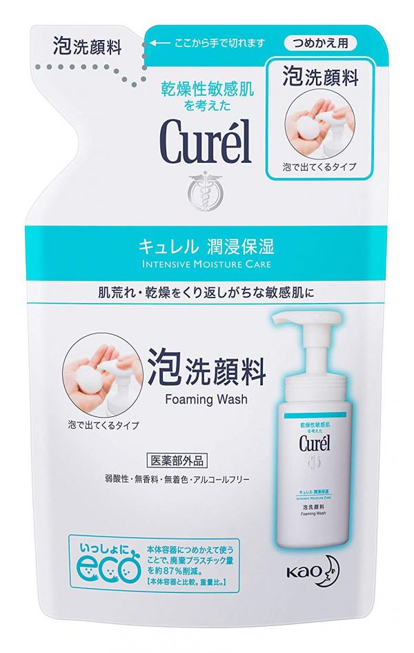 第6位：Curél 豐盈泡沫潔面乳 (替換裝) 130mL 894円 徹底潔淨汗水及油脂污垢，同時保護肌膚內的天然保濕元素「細胞間脂質Ceramide」。蘊含溫和潔淨成分，不會對肌膚造成負擔。