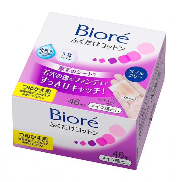 第3位：Bioré 卸妝潔面棉 (46片裝) (補充裝) 416円 比一般潔面產品能徹底清除唇膏及面部近髮根的化妝品，不留痕跡，卸妝功效特別徹底。100%棉質，不會刺激皮膚。