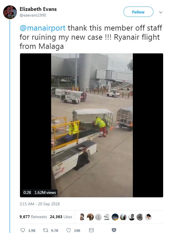 英國機場地勤粗暴狂摔行李　 乘客拍片直擊：多謝你掉爛我個新喼！