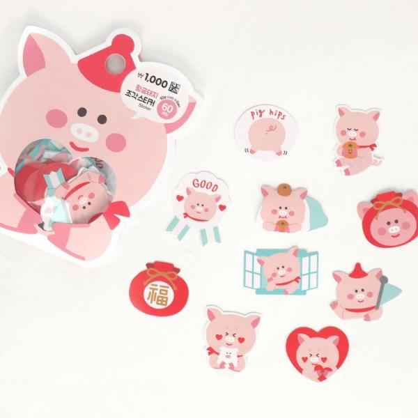 韓國Daiso推出金豬系列 貼紙套裝 (60張)1,000韓圜 (約港幣)