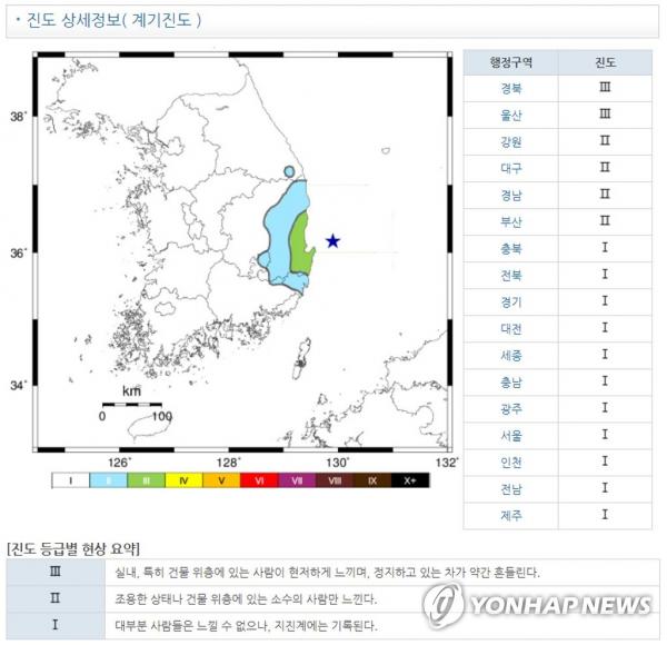 韓國東南海域發生4.1級地震