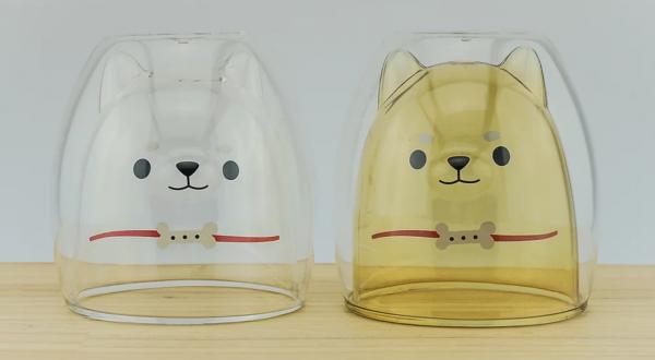 倒進飲品為柴犬「上色」！ 日本透明柴犬耐熱雙層杯