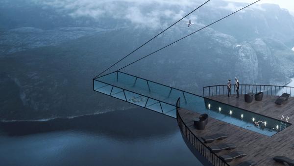 凌空無邊際泳池俯瞰山景！ 土耳其建築家擬於挪威著名景點建「懸崖酒店」