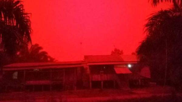 印尼蘇門答臘驚見血紅天空 大火引嚴重霧霾染紅大地