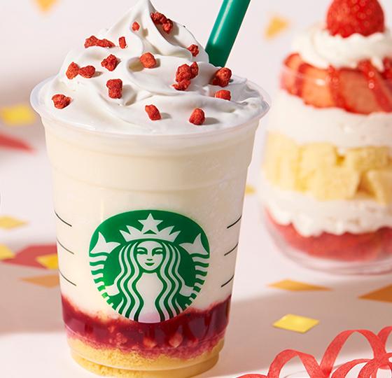 日本Starbucks聖誕系列特飲第一彈！草莓蛋糕星冰樂/草莓蛋糕鮮奶咖啡