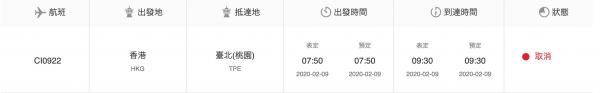 華航宣佈取消部分往返香港及台灣航線 至2月25日共157班機取消