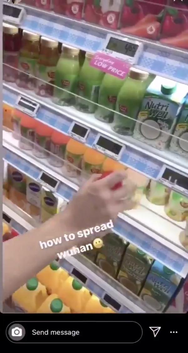 新加坡男子超市「試飲」飲品後放貨架 上載影片笑稱：如何傳播武漢肺炎