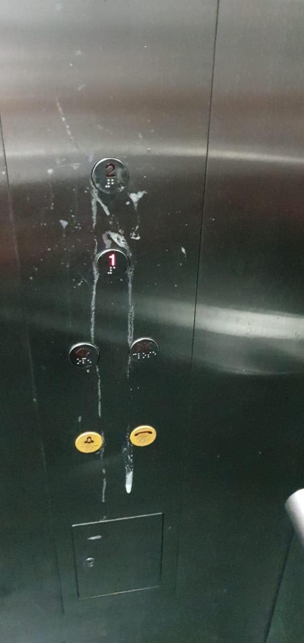 新加坡少年升降機內吐口水「播毒」 按鈕佈滿白色唾液超噁心