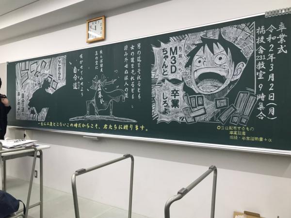日本老師畫黑板畫慶祝學生畢業 網民激讚：靚到想買起黑板！